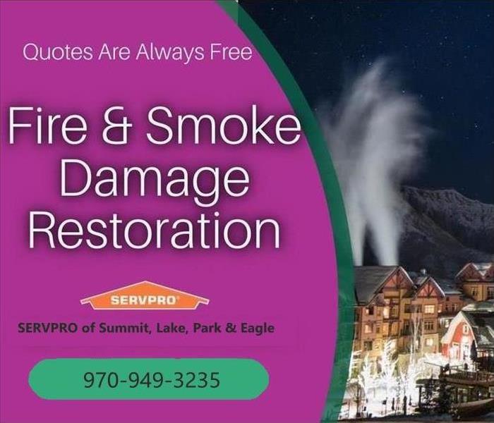 Graphic of fire & smoke damage restoration with photo of aspen co
